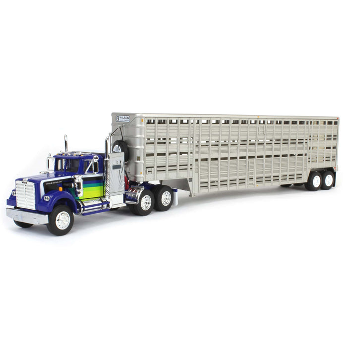 1/64 White Western Star 4900 with Vintage Wilson Livestock Trailer, DCP by First Gear