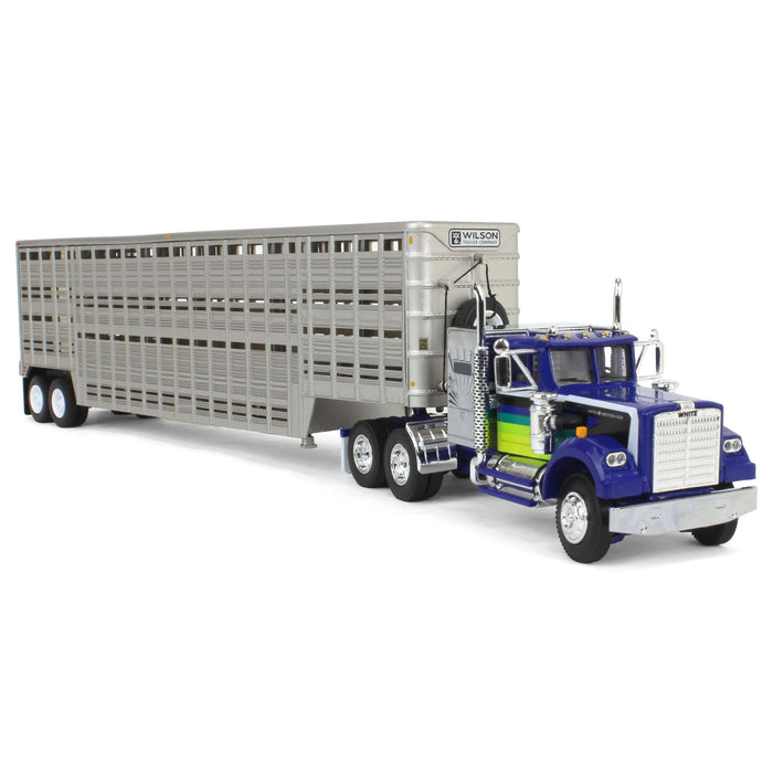 1/64 White Western Star 4900 with Vintage Wilson Livestock Trailer, DCP by First Gear