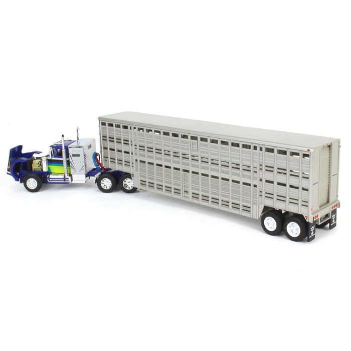 1/64 White Western Star 4900 with Vintage Wilson Livestock Trailer, DCP by First Gear