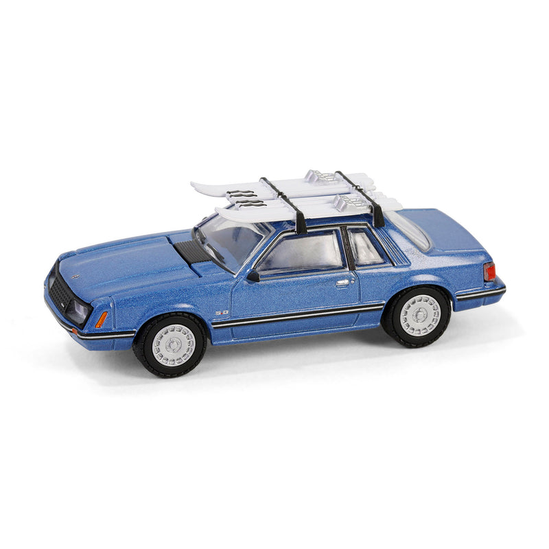 1/64 1981 Ford Mustang Ghia Coupe with Ski Roof Rack, Medium Blue Glow, Hobby Exclusive