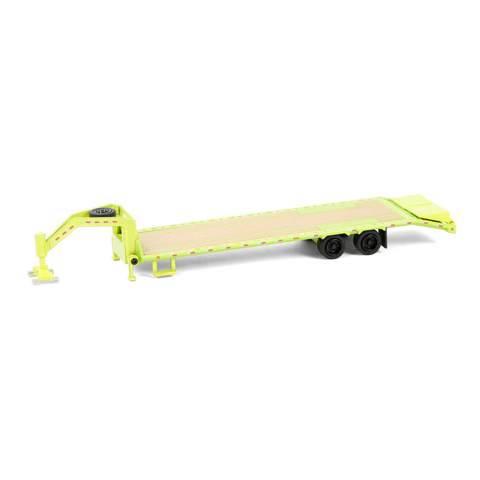 1/64 Lime Green Gooseneck Trailer with Red & White Conspicuity Stripes, Hobby Exclusive