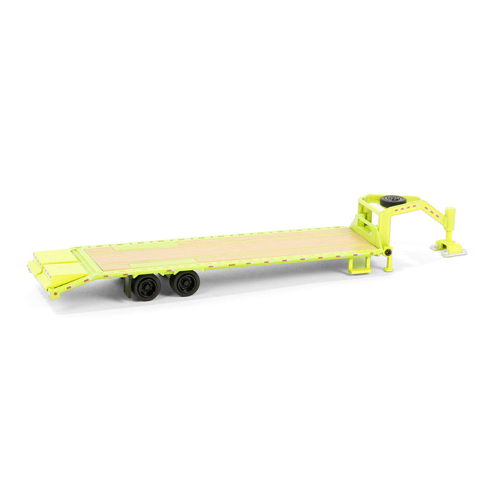 1/64 Lime Green Gooseneck Trailer with Red & White Conspicuity Stripes, Hobby Exclusive