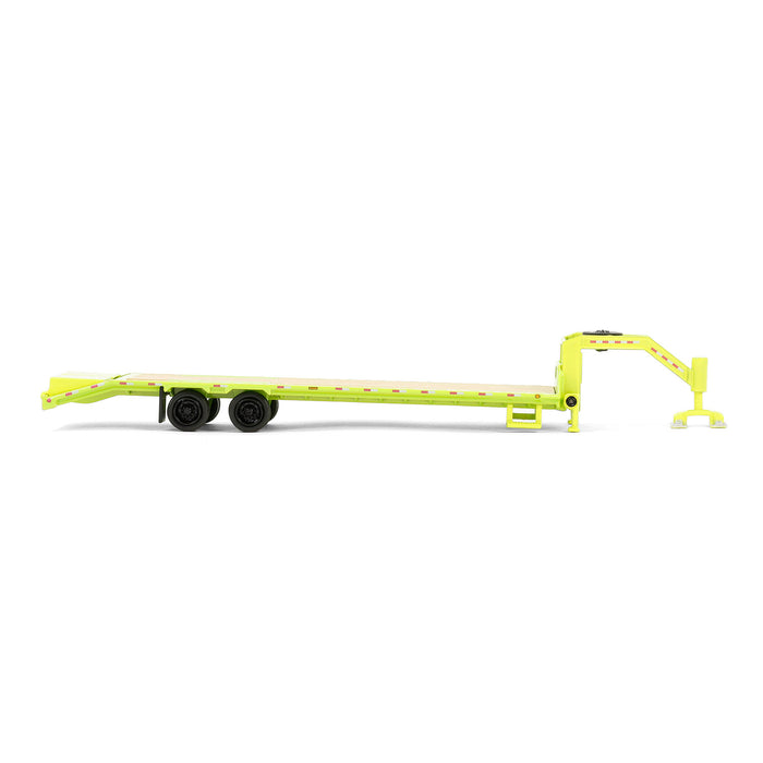 1/64 Lime Green Gooseneck Trailer with Red & White Conspicuity Stripes, Hobby Exclusive