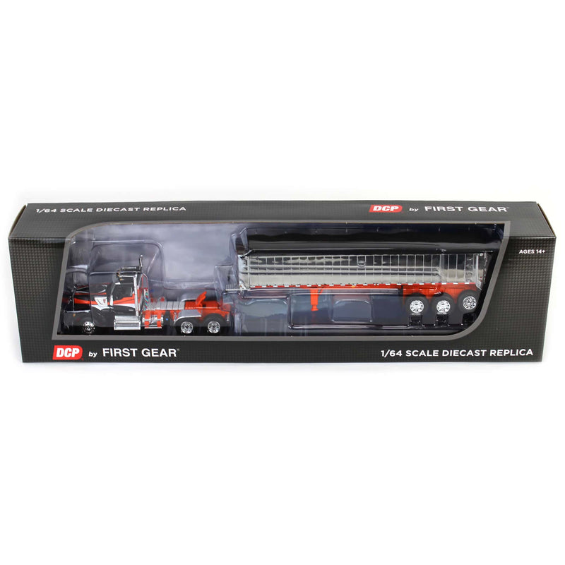1/64 Black & Orange Kenworth W990 with Chrome MAC Coal End Dump Trailer, DCP by First Gear