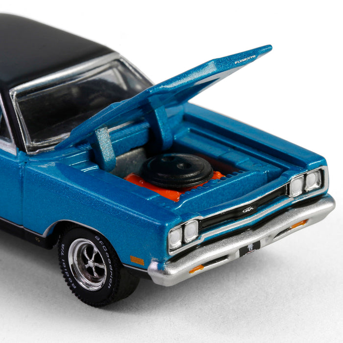 1/64 1967 Dodge D-200 with Flatbed Trailer & 1969 Plymouth GTX, Graveyard Carz, Hollywood Hitch & Tow Series 13