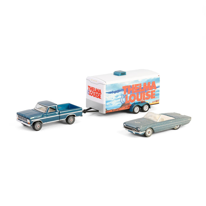 1/64 1967 Ford F-250 with Enclosed Car Hauler & 1966 Ford Thunderbird, Thelma & Louise, Hollywood Hitch & Tow Series 13