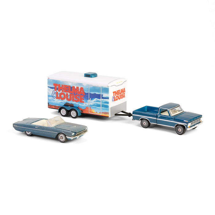 1/64 1967 Ford F-250 with Enclosed Car Hauler & 1966 Ford Thunderbird, Thelma & Louise, Hollywood Hitch & Tow Series 13