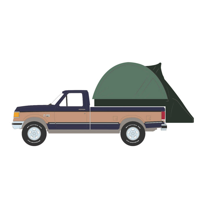 1/64 1987 Ford F-150 XLT Lariat, Dark Blue & Tan with Modern Truck Bed Tent, The Great Outdoors Series 4