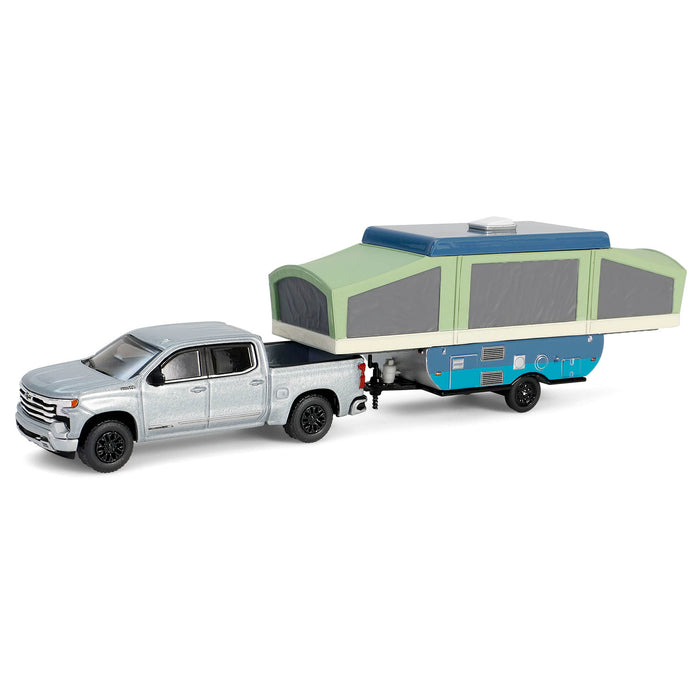 1/64 2024 Chevrolet Silverado High Country with Pop-Up Camper, Sterling Gray, Hitch & Tow Series 32