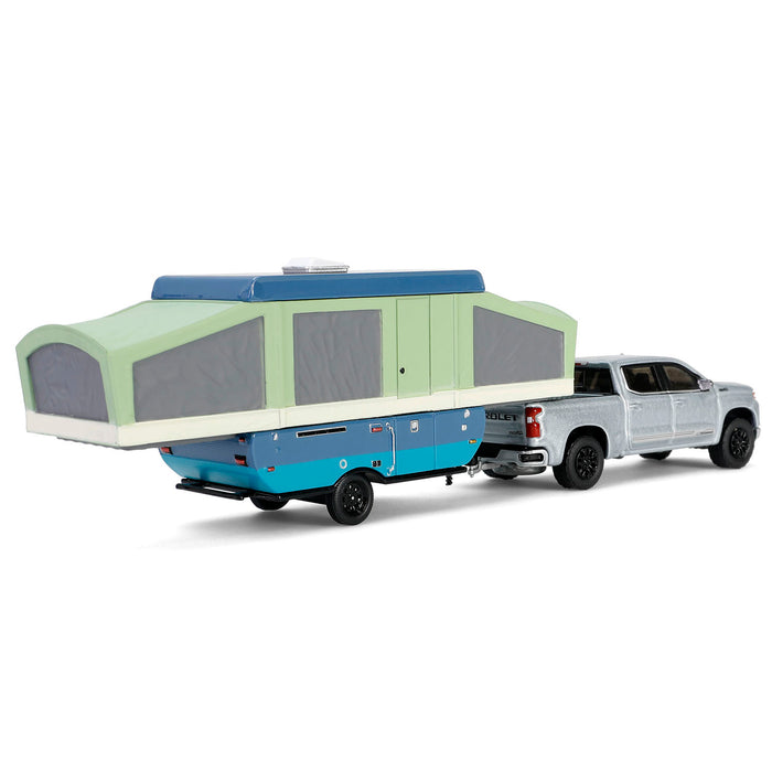 1/64 2024 Chevrolet Silverado High Country with Pop-Up Camper, Sterling Gray, Hitch & Tow Series 32