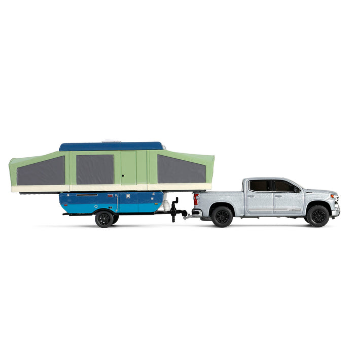 1/64 2024 Chevrolet Silverado High Country with Pop-Up Camper, Sterling Gray, Hitch & Tow Series 32