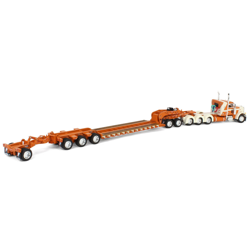 1/64 Burnt Orange/Cream Peterbilt 379 with Fontaine Magnitude Lowboy, Jeep & Stinger, DCP by First Gear