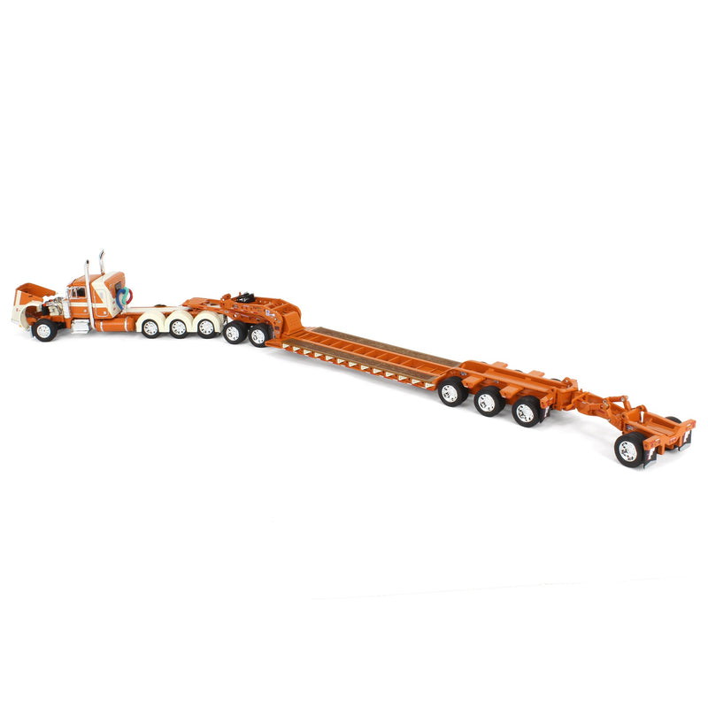 1/64 Burnt Orange/Cream Peterbilt 379 with Fontaine Magnitude Lowboy, Jeep & Stinger, DCP by First Gear