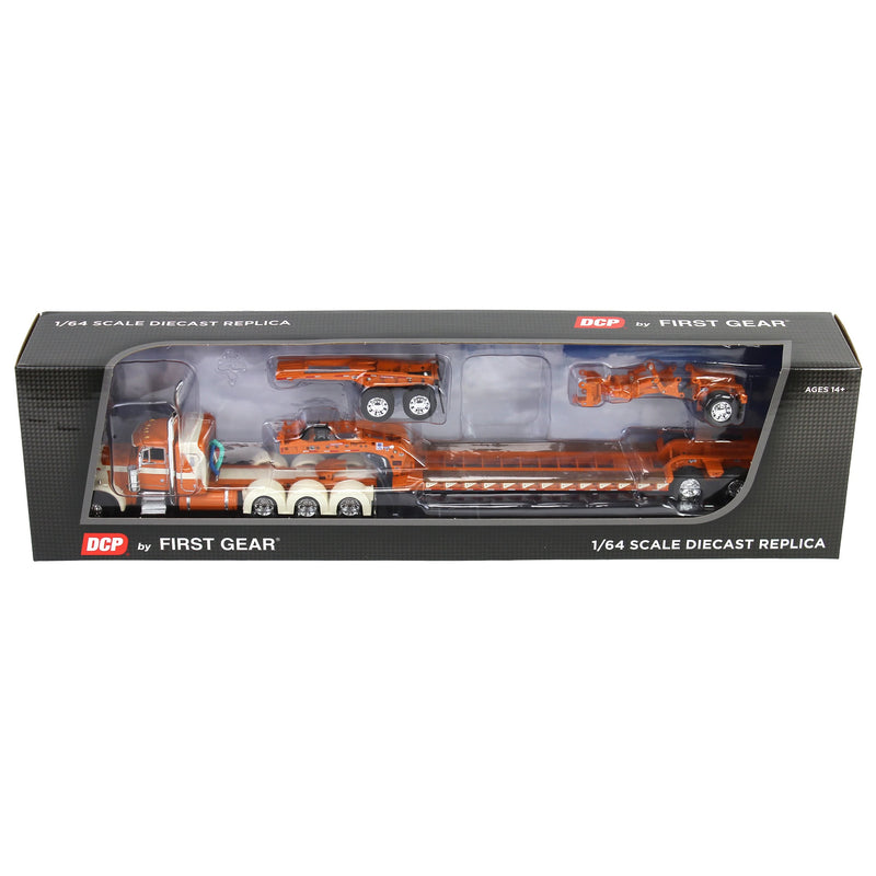 1/64 Burnt Orange/Cream Peterbilt 379 with Fontaine Magnitude Lowboy, Jeep & Stinger, DCP by First Gear