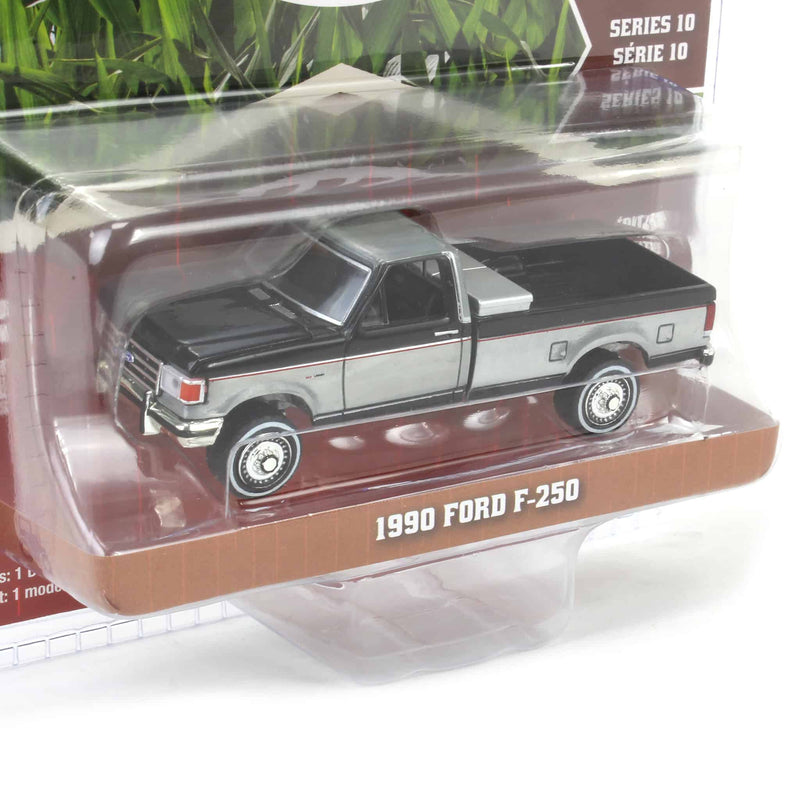 Raw Chase Unit ~ 1/64 1990 Ford F-250 with Tool Box, Raven Black & Medium Silver Metallic Combination Two-Tone, Down on the Farm Series 10