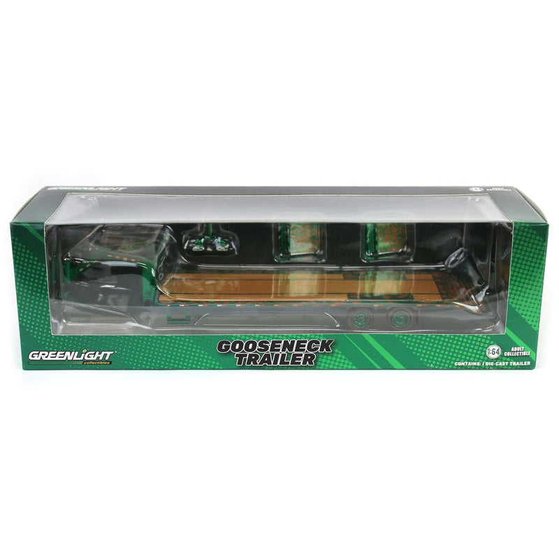 Green Chrome Chase Unit ~ 1/64 Weathered Gooseneck Trailer with Red & White Conspicuity Stripes, Hobby Exclusive