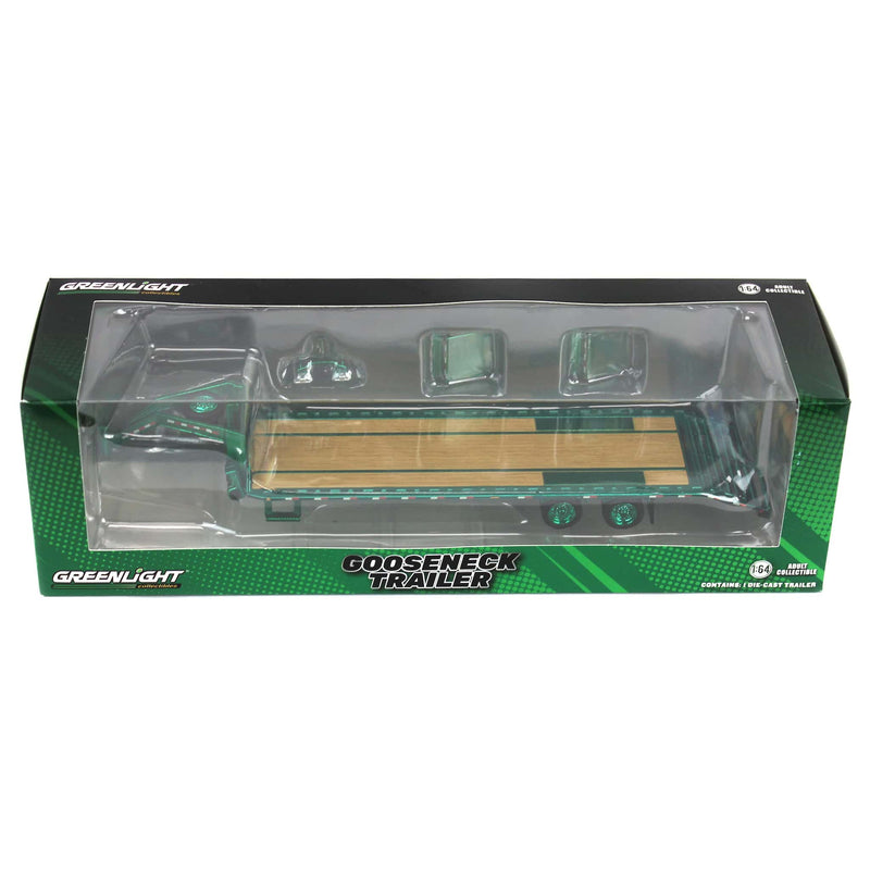 Green Chrome Chase Unit ~ 1/64 Lime Green Gooseneck Trailer with Red & White Conspicuity Stripes, Hobby Exclusive