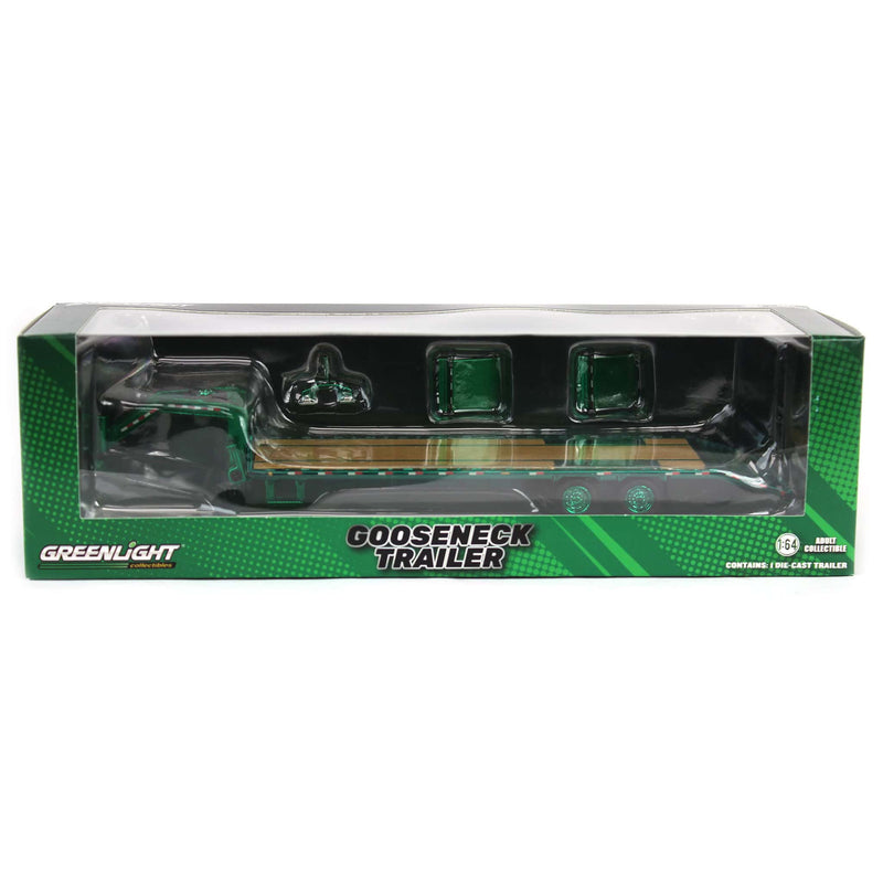Green Chrome Chase Unit ~ 1/64 Lime Green Gooseneck Trailer with Red & White Conspicuity Stripes, Hobby Exclusive