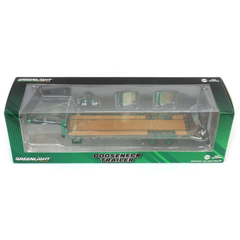 Green Chrome Chase Unit ~ 1/64 Weathered Gooseneck Trailer with Red & White Conspicuity Stripes, Hobby Exclusive