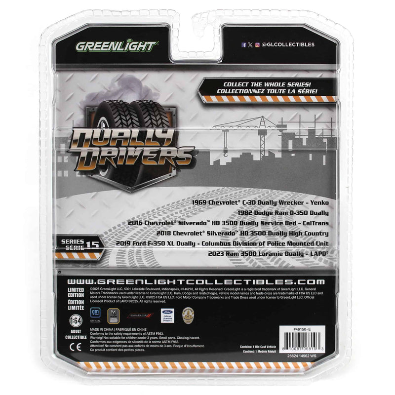 Green Chrome Super Chase ~ 1/64 2019 Ford F-350 XL Dually, Columbus Division of Police Mounted Unit, Dually Drivers Series 15