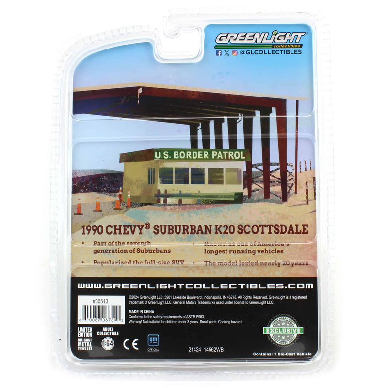 Green Chrome Super Chase ~ 1/64 1990 Chevrolet Suburban K20 Scottsdale, US Border Patrol, Hobby Exclusive
