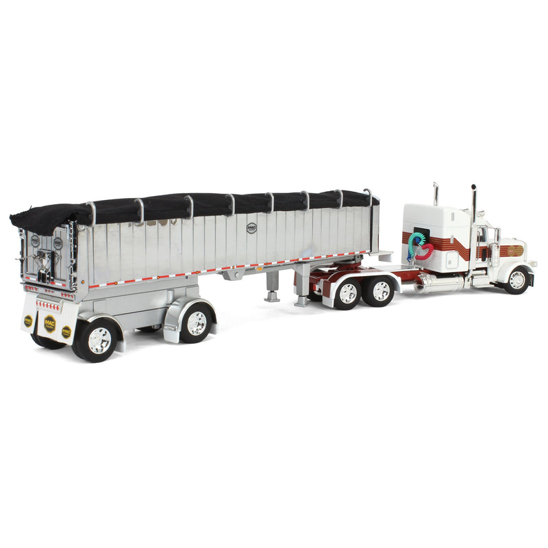 1/64 Peterbilt 389 with MAC Coal End Dump Trailer, White/Red/Gold, DCP by First Gear