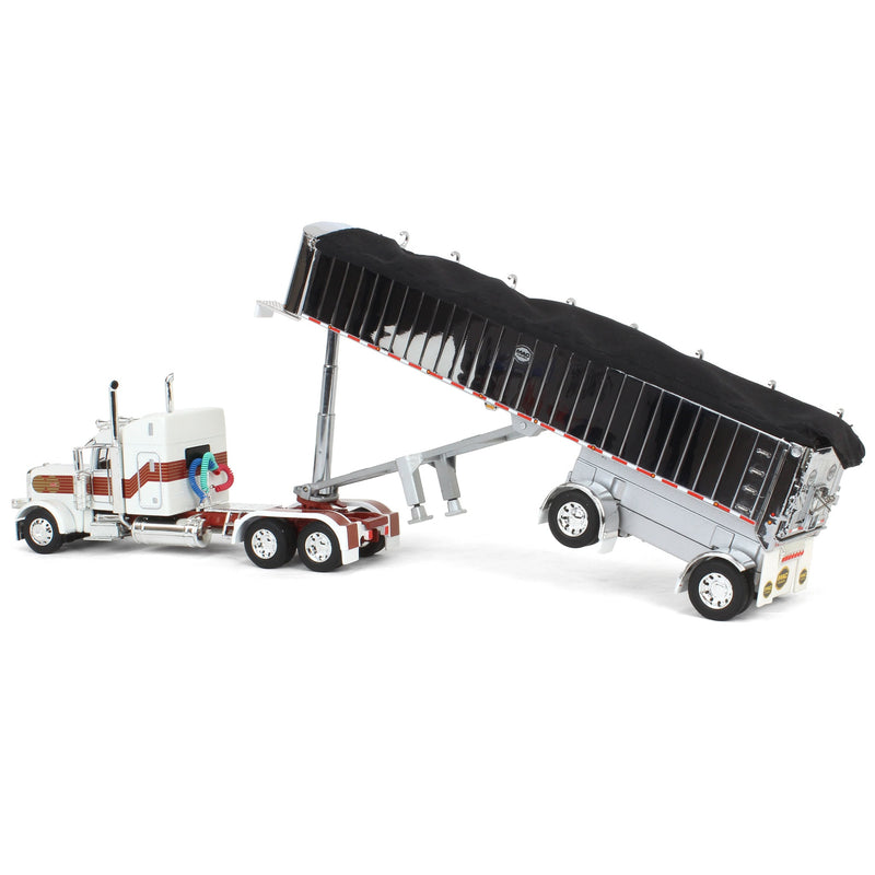 1/64 Peterbilt 389 with MAC Coal End Dump Trailer, White/Red/Gold, DCP by First Gear