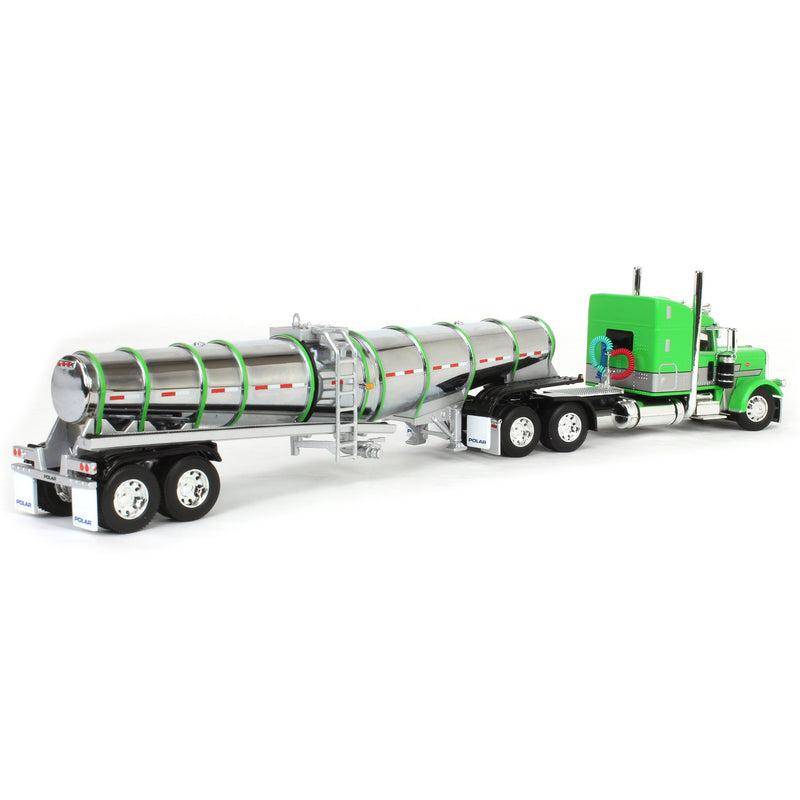 1/64 Peterbilt 389 with Polar Deep Drop Trailer, Green/Silver/Black, DCP by First Gear