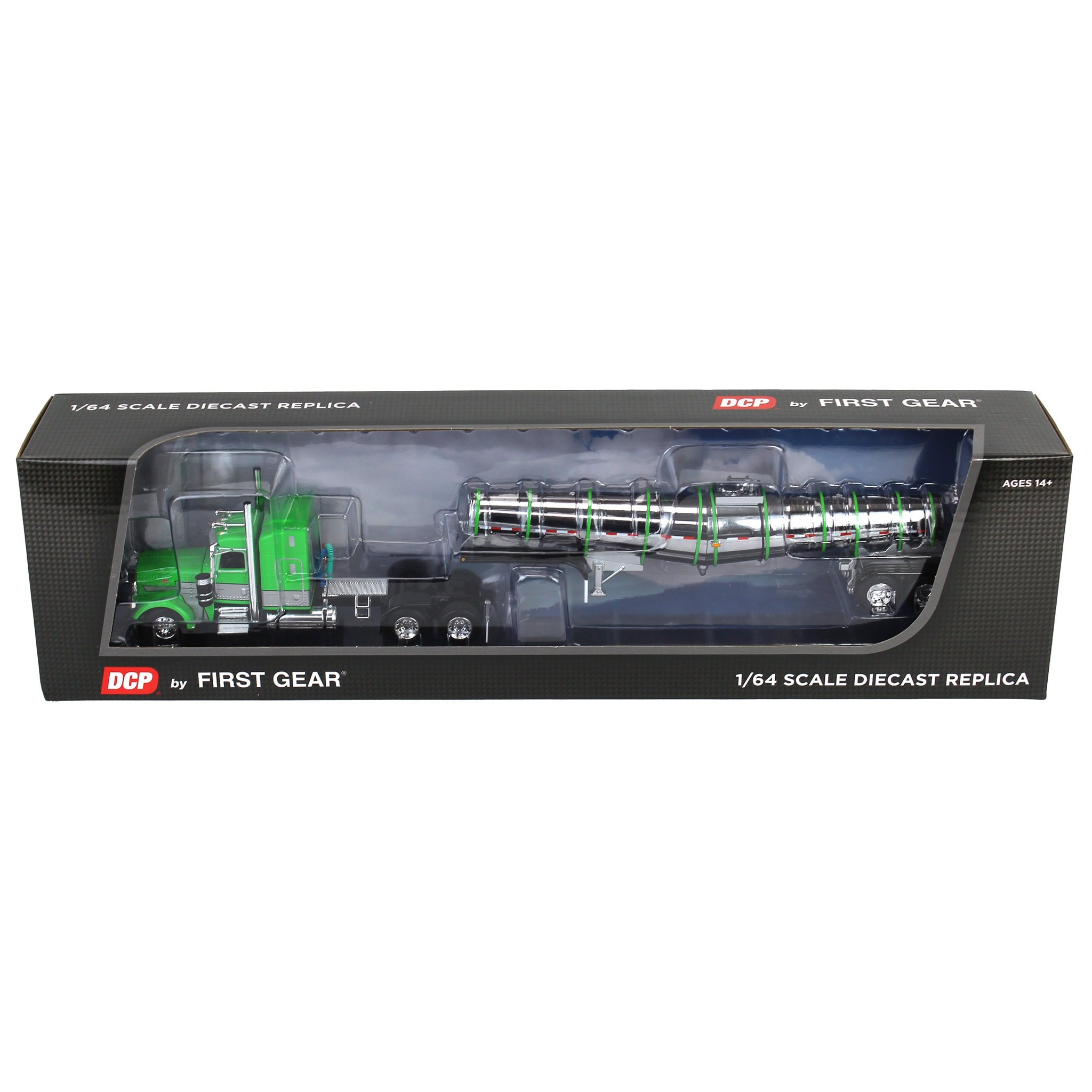1/64 Peterbilt 389 with Polar Deep Drop Trailer, Green/Silver