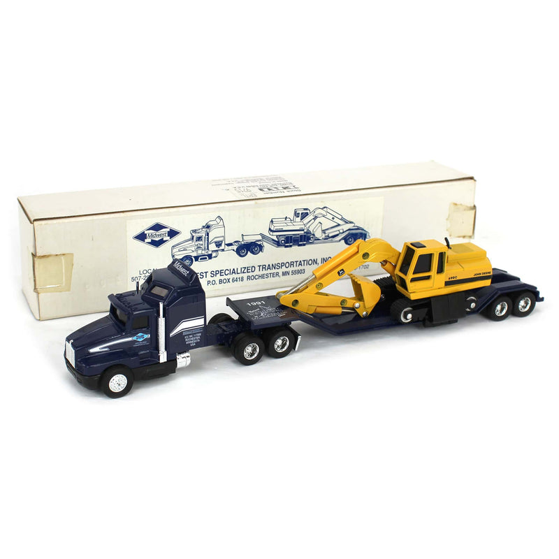 1/64 Blue Midwest Semi with Lowboy Trailer and John Deere 690C Excavator