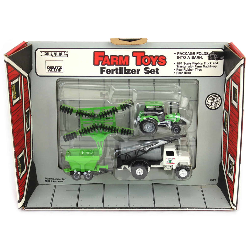 1/64 Farm Toys Fertilizer Set with Allis 8085, Spray Truck, Cart & Disc Harrow