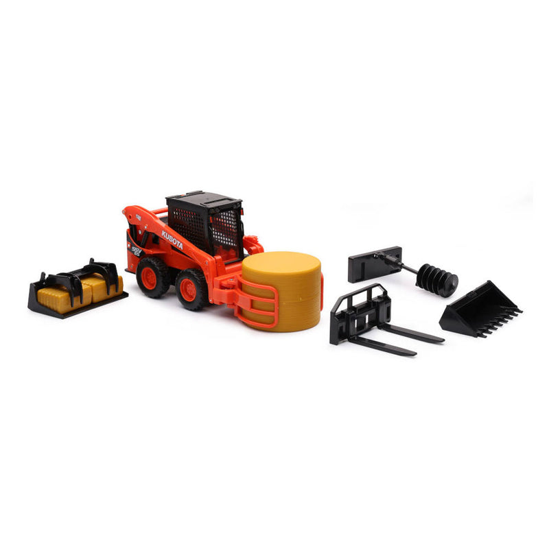 1/18 Kubota SSV65 Skid Loader with Interchangeable Accessories & Bales