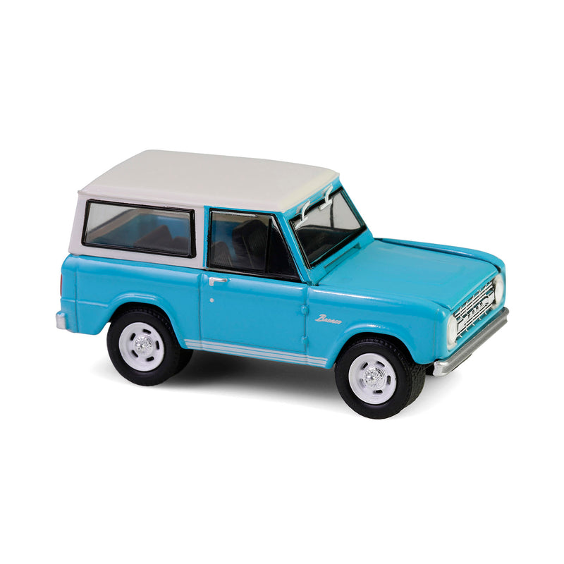 1/64 1966 Ford Bronco Custom SUV, Scottsdale 2024, Turquoise Blue, Barrett-Jackson Series 15