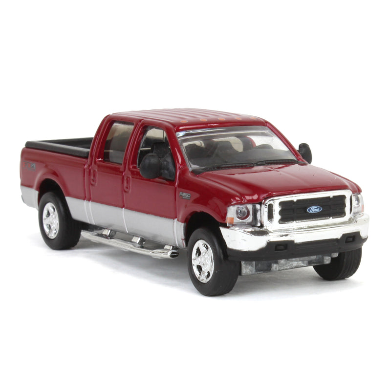 1/64 2004 Ford F-250 Super Duty Crew Cab Pickup Truck, Toreador Red & Silver Two-Tone, LP Diecast Garage Exclusive