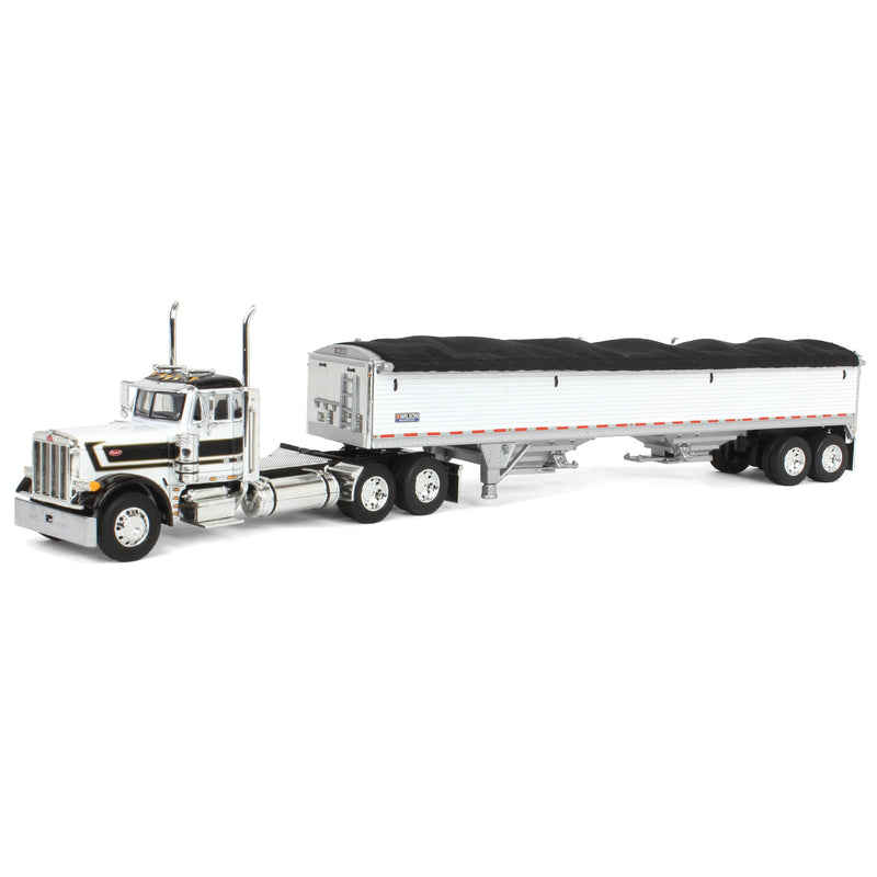 1/64 White & Black Peterbilt 379 Day Cab with White Wilson Pacesetter Grain Trailer, DCP by First Gear