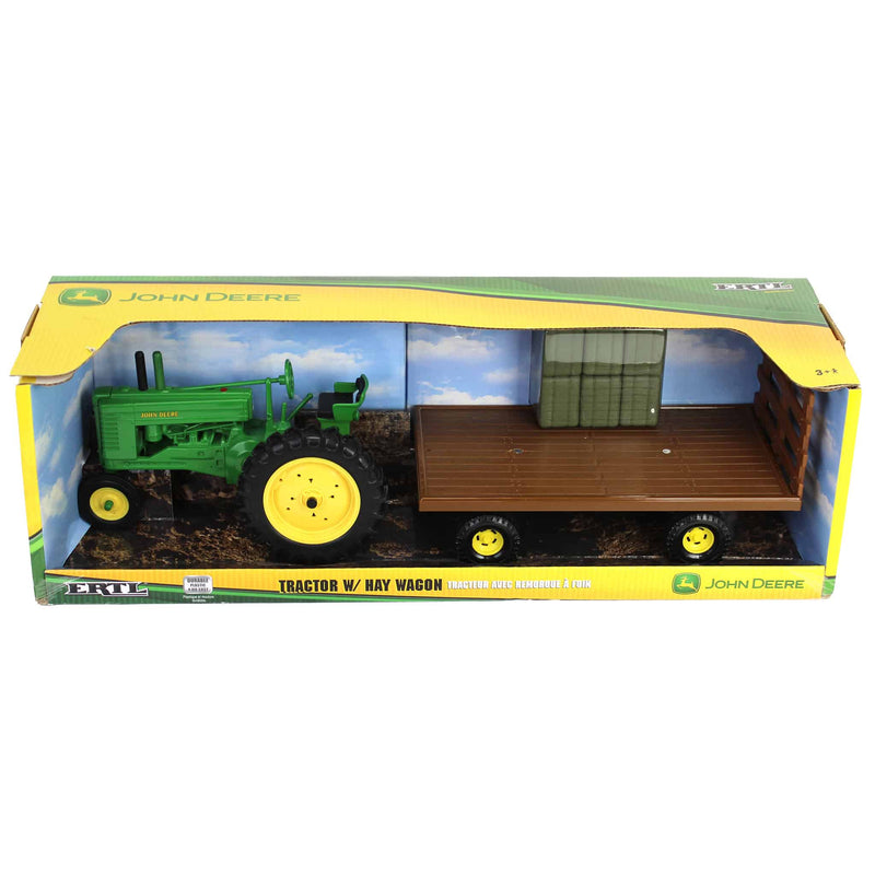1/16 John Deere A Styled with Vintage Hay Wagon & 6 Bales