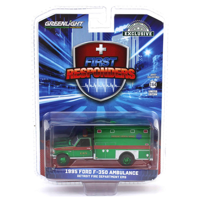 Green Chrome Chase Unit 1/64 1995 Ford F-350 Ambulance, Detroit
