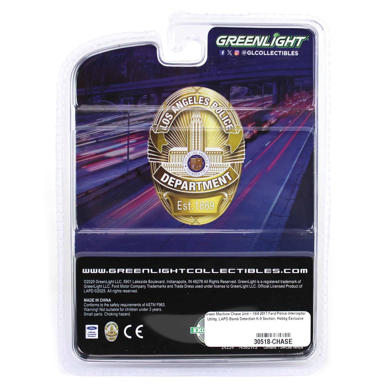 Green Machine Chase Unit ~ 1/64 2017 Ford Police Interceptor Utility, LAPD Bomb Detection K-9 Section, Hobby Exclusive
