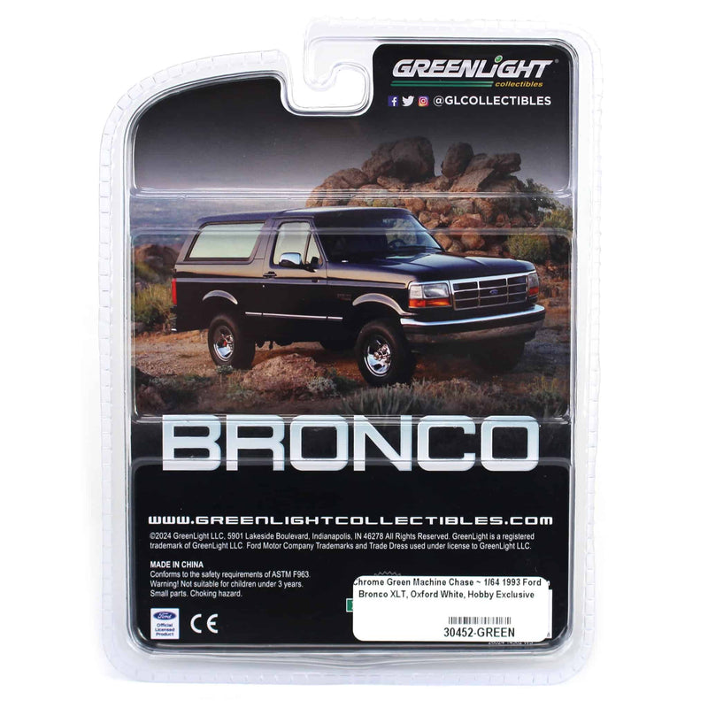 Chrome Green Machine Chase ~ 1/64 1993 Ford Bronco XLT, Oxford White, Hobby Exclusive