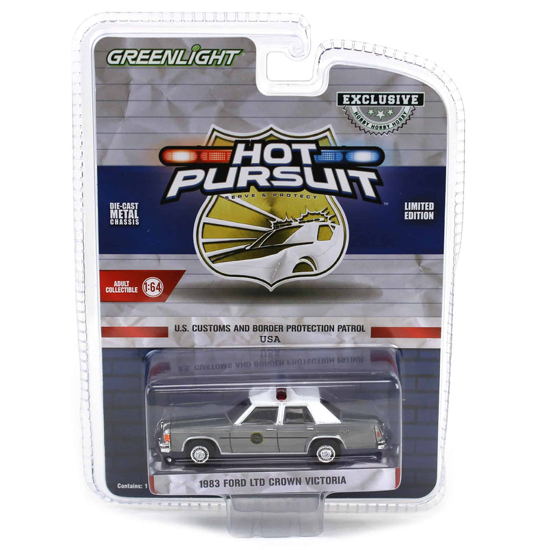 Raw Chase Unit ~ 1/64 1983 Ford LTD Crown Victoria, US Customs & Border Patrol, Hot Pursuit Special Edition