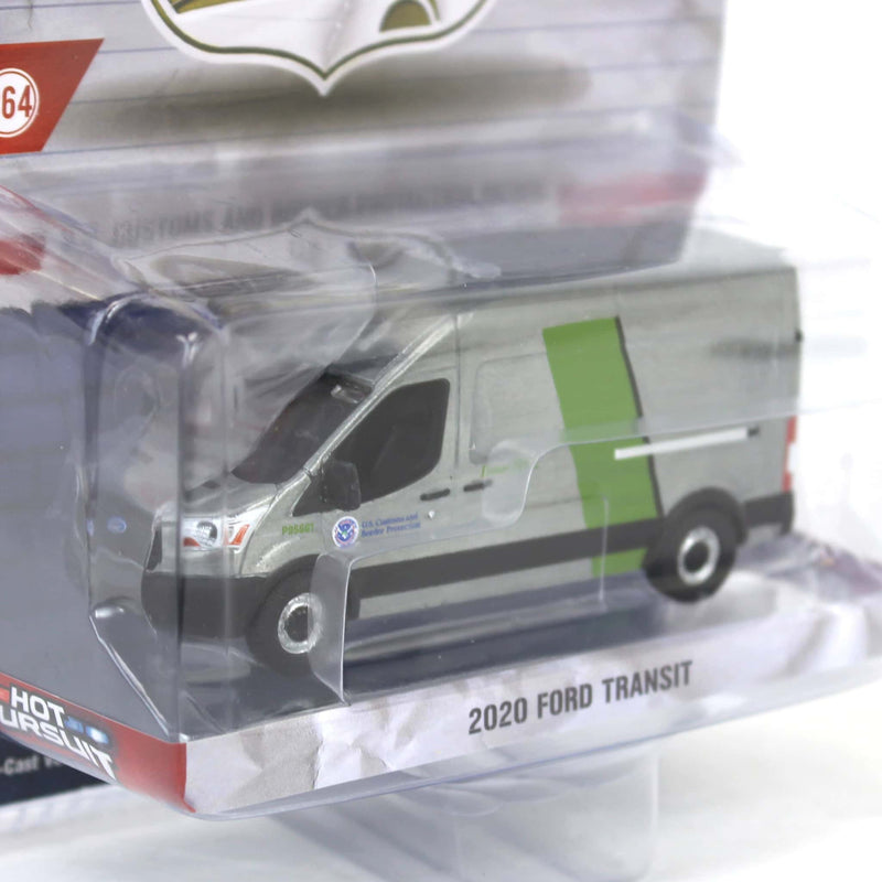 Raw Chase Unit ~ 1/64 2020 Ford Transit LWB High Roof, US Customs & Border Patrol, Hot Pursuit Special Edition