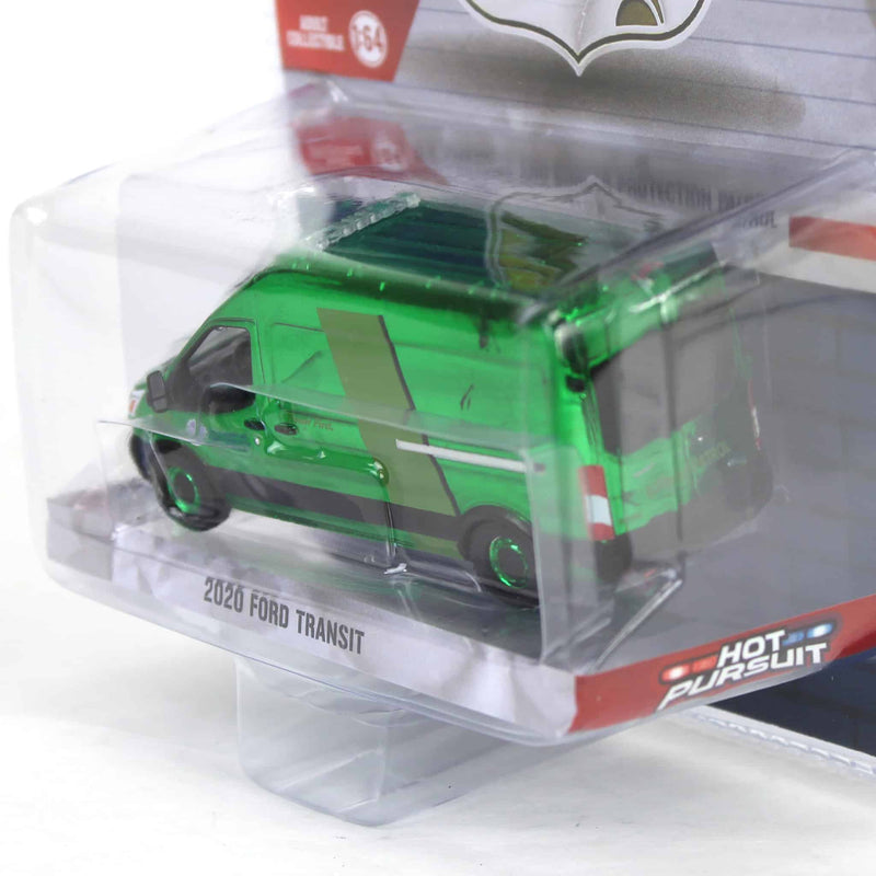 Green Chrome Super Chase ~ 1/64 2020 Ford Transit LWB High Roof, US Customs & Border Patrol, Hot Pursuit Special Edition