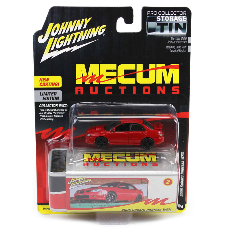 1/64 2006 Subaru Impreza WRX, Bright Red, Mecum Auctions, Johnny Lightning Collector Tin Series 15