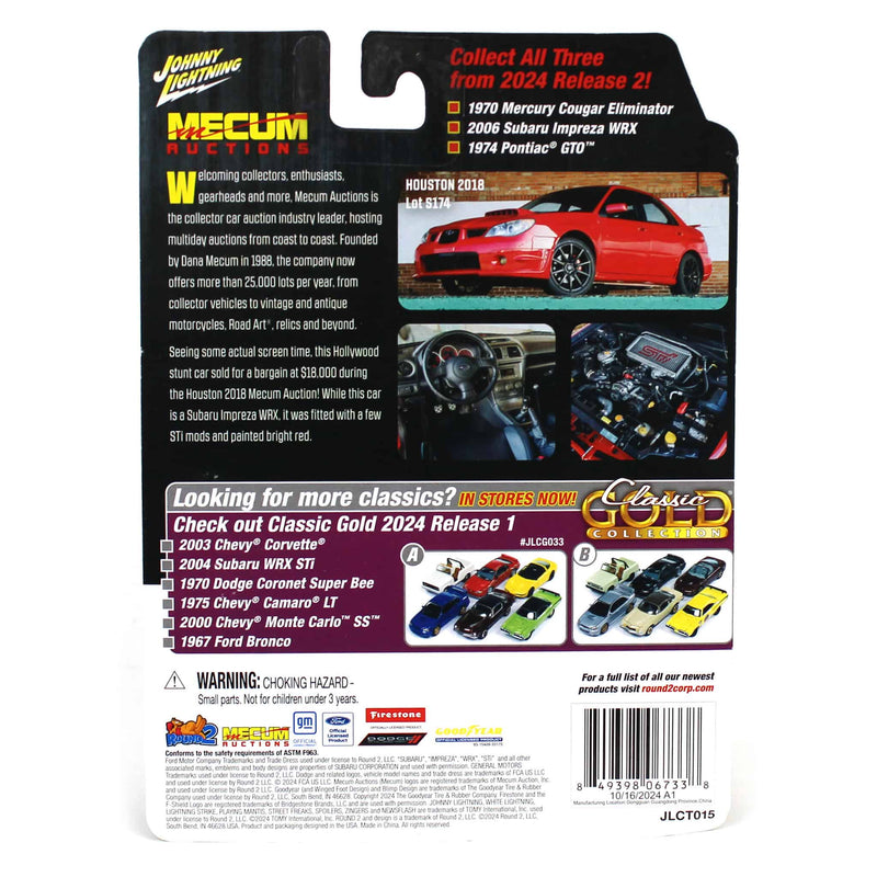 1/64 2006 Subaru Impreza WRX, Bright Red, Mecum Auctions, Johnny Lightning Collector Tin Series 15