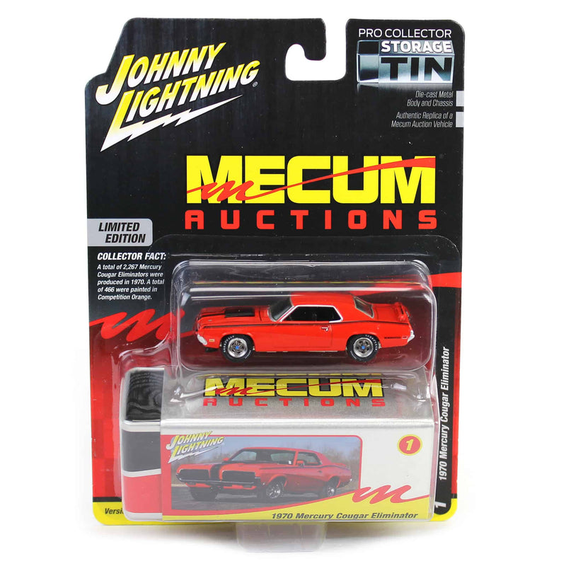 1/64 1970 Mercury Cougar Eliminator, Competition Orange, Mecum Auctions, Johnny Lightning Collector Tin Series 15