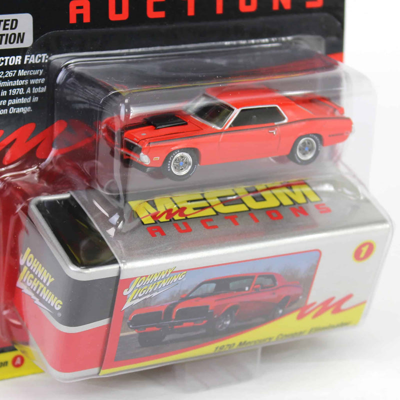 1/64 1970 Mercury Cougar Eliminator, Competition Orange, Mecum Auctions, Johnny Lightning Collector Tin Series 15