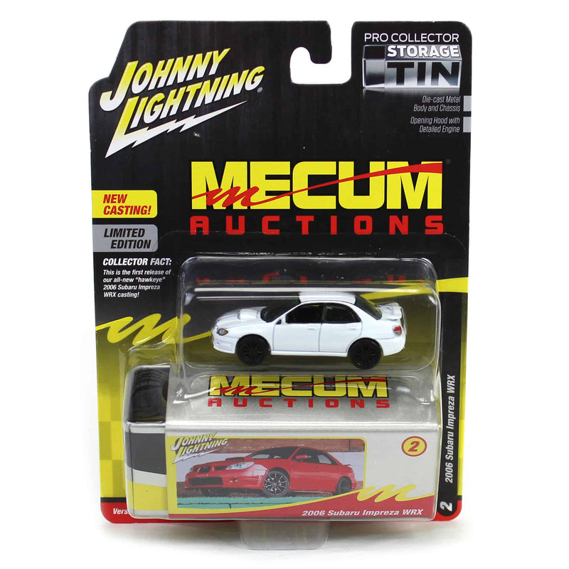 1/64 2006 Subaru Impreza WRX, White with Black Rims, Mecum Auctions, Johnny Lightning Collector Tin Series 15