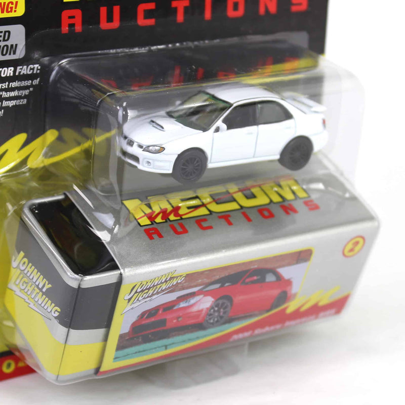 1/64 2006 Subaru Impreza WRX, White with Black Rims, Mecum Auctions, Johnny Lightning Collector Tin Series 15