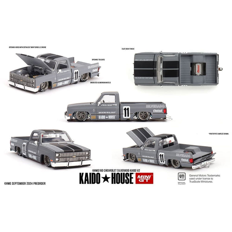 SEALED 1/64 Chevrolet Silverado Kaido V2, Grey, Kaido House x Mini GT - Chance for Raw Chase Unit
