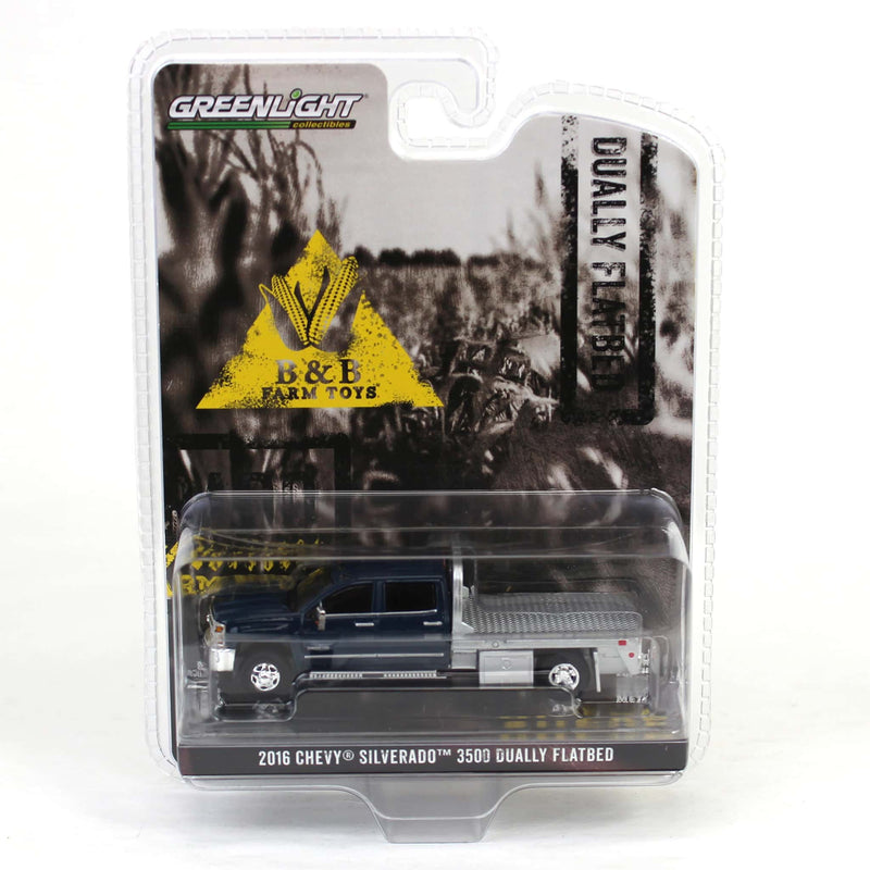 1/64 2016 Chevrolet Silverado 3500 Flatbed Dually, Blue, B&B Toys Exclusive